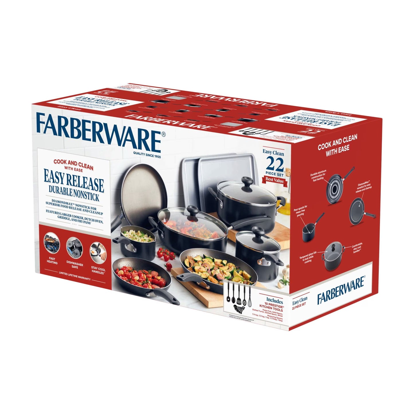 Farberware Easy Release Durable Nonstick 22 pc Cookware Set - Black
