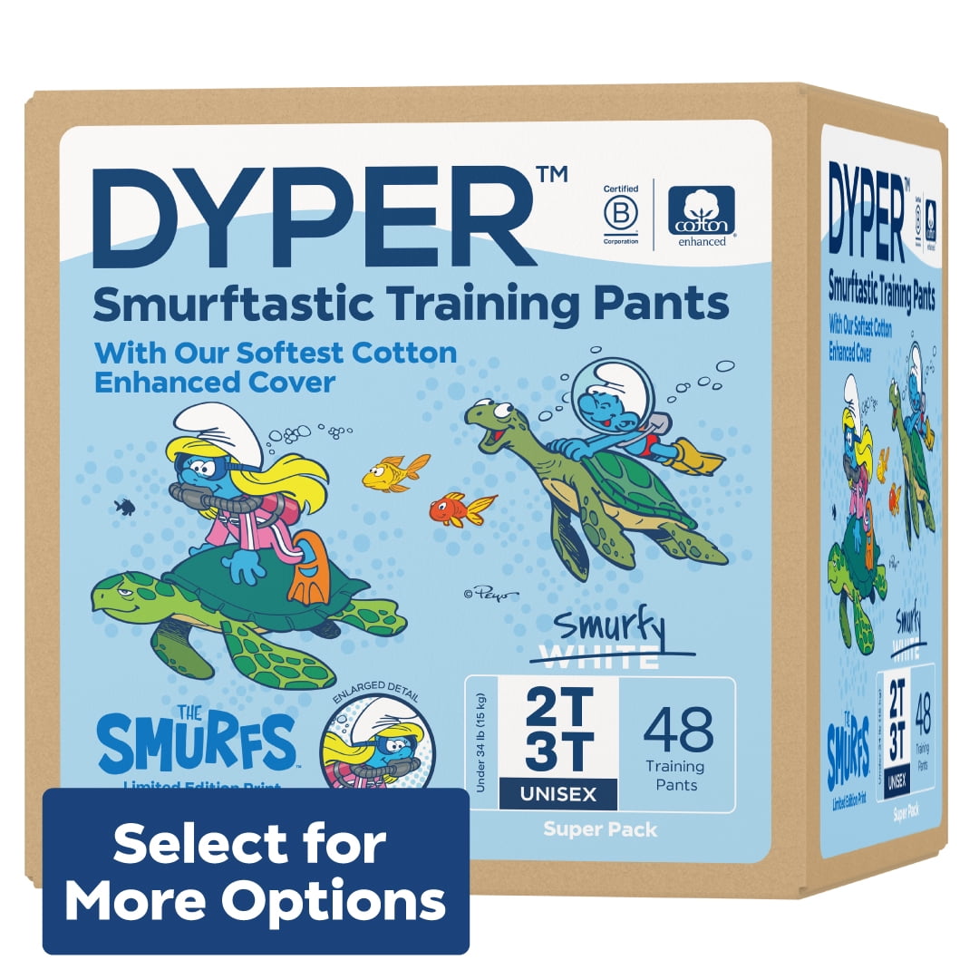 DYPER Cotton-Enhanced Training Pants Smurfs Edition, Size 2T-3T, 48 Count