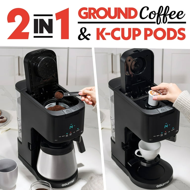 Gourmia Single Serve + 12 Cup Drip Coffee Maker, Thermal Carafe