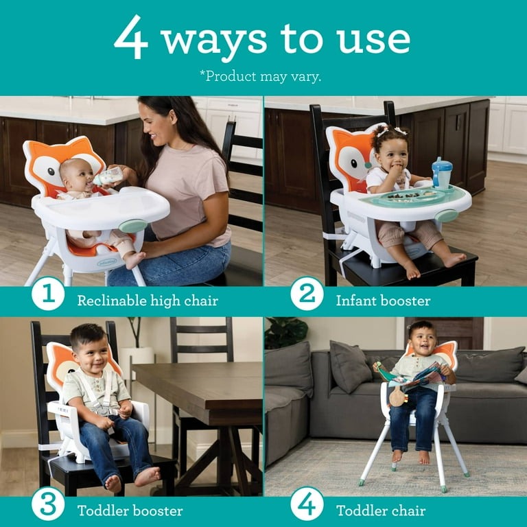 Infantino Grow-with-Me 4-in-1 Convertible High Chair, for Babies & Toddlers 6-36 Months, Orange Fox