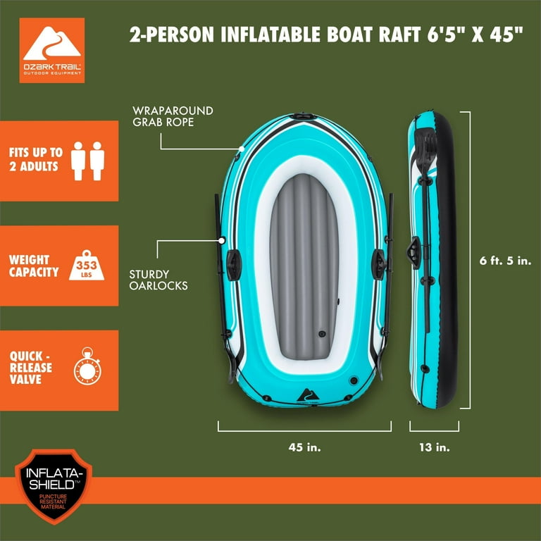 Ozark Trail 77 in. x 40.16 in. Recreational 2 Person PVC Inflatable Raft, 353 Maximum Load Weight