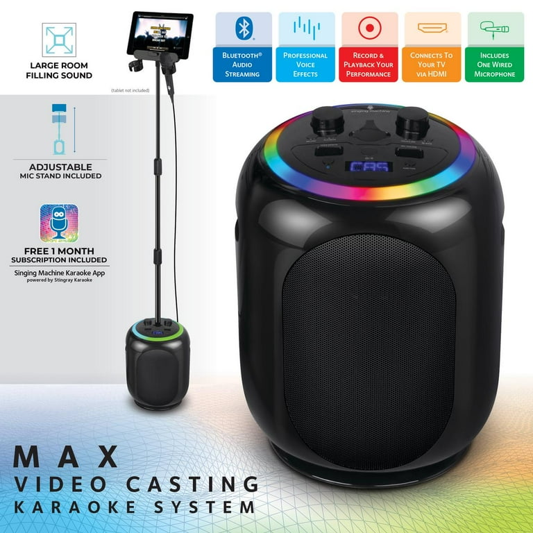 Singing Machine Sing Cast Max Stand-Alone Karaoke Machine, Stand, & LED Lights, Black