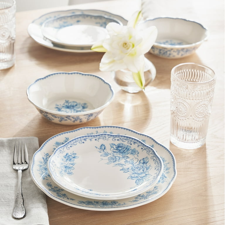 The Pioneer Woman Agatha Blue 12-Piece Stoneware Dinnerware Set