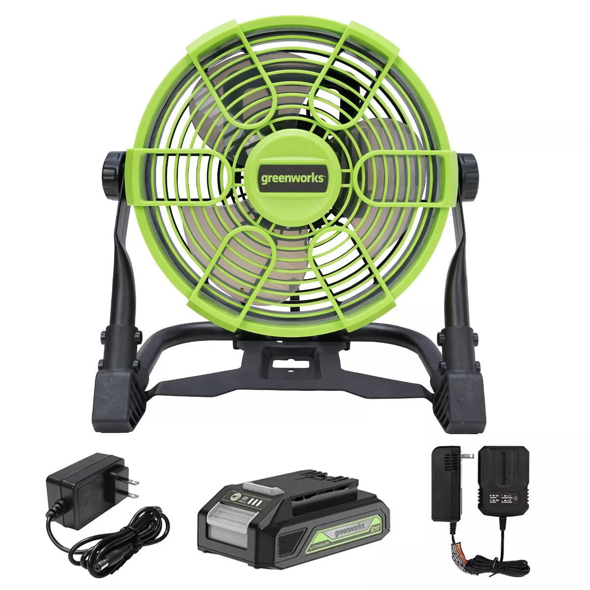 Greenworks Powerall 10" Cordless Hybrid Box Fan Kit with 2.0Ah Battery and Charger Green/Black