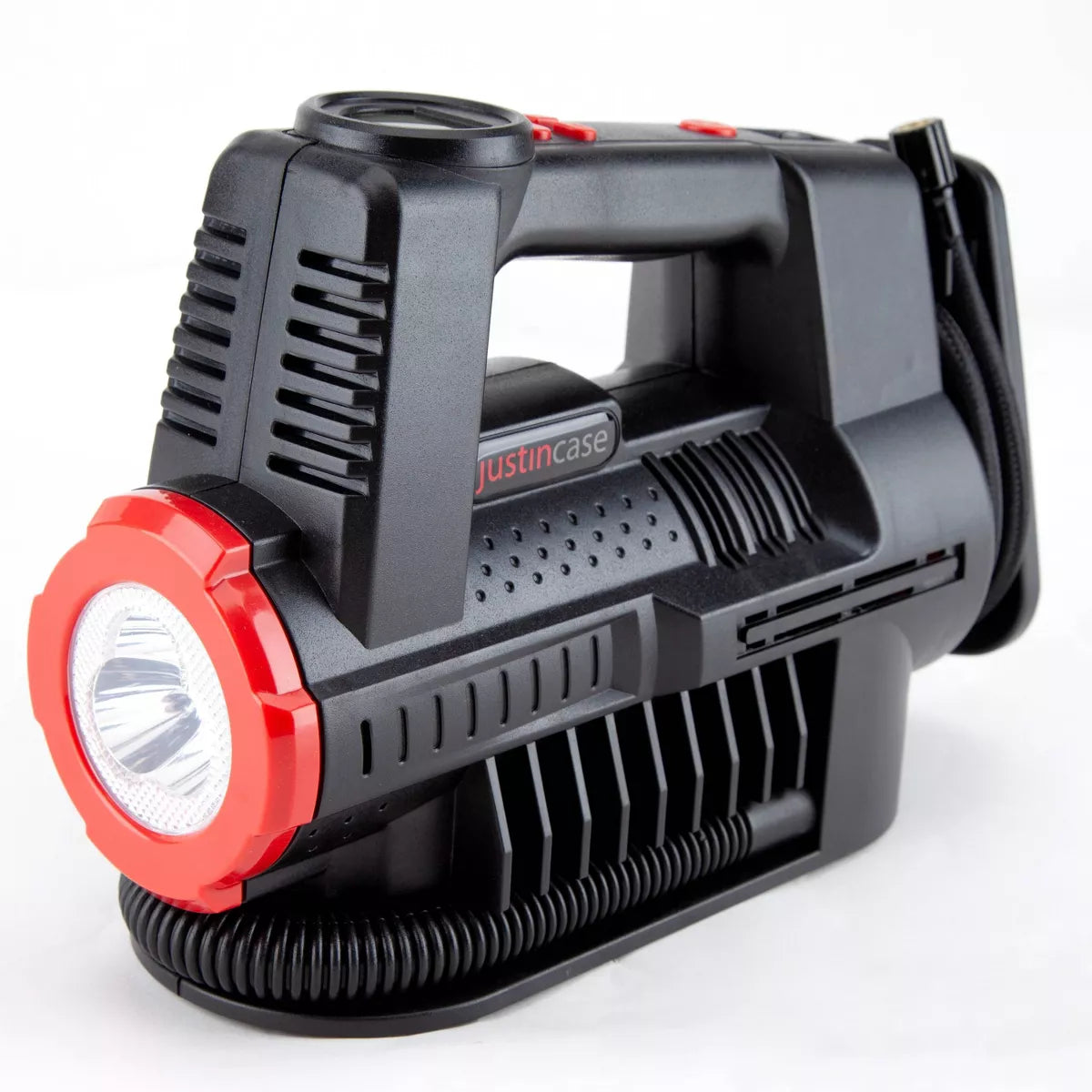 Justin Case Dual Function Tire Inflator: Portable Tire Compressor & Pump for Car, Metal & Plastic, 2 Year Warranty