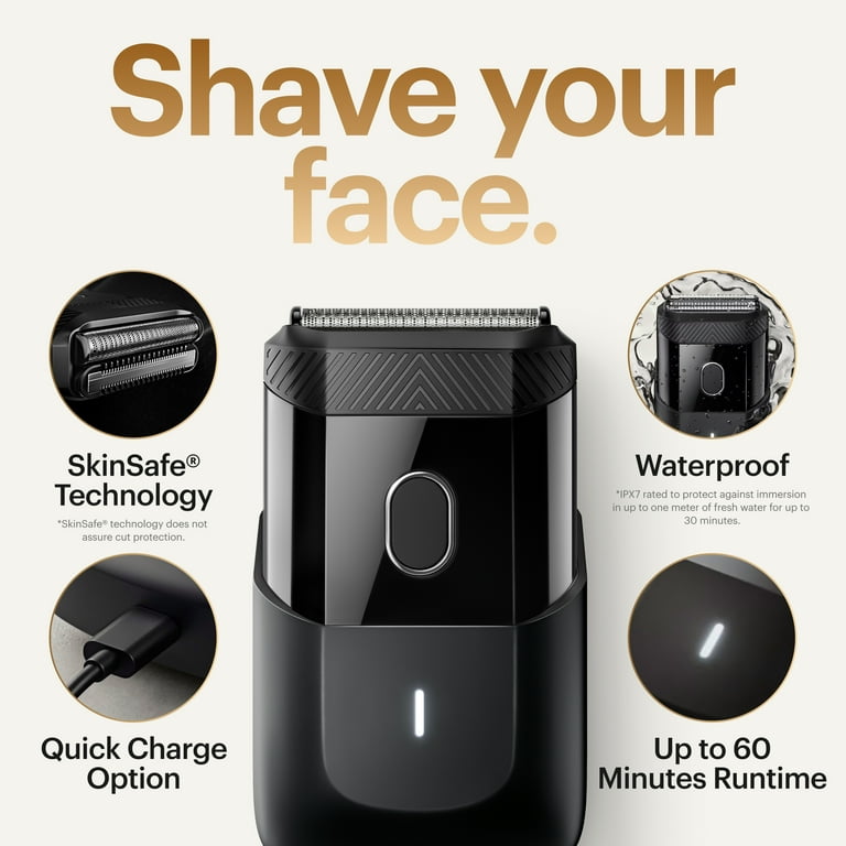 MANSCAPED® The Handyman™ Compact Foil Face Shaver – Men’s Travel Electric Facial Hair Groomer, USB-C Rechargeable - Black