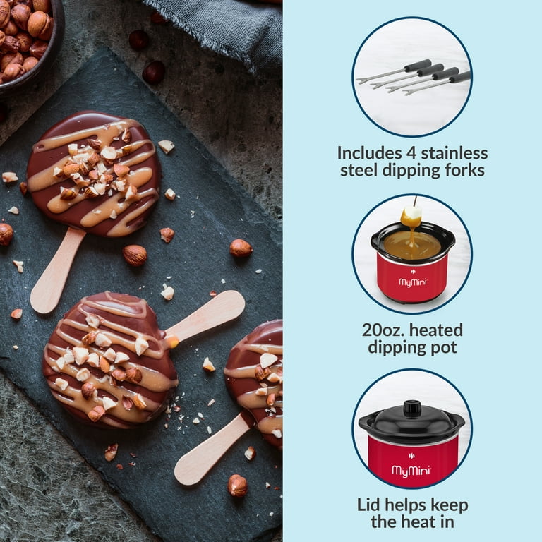 MyMini 20 oz Chocolate Fondue Dipping Pot, 40-Watts, Nonstick Ceramic, Red