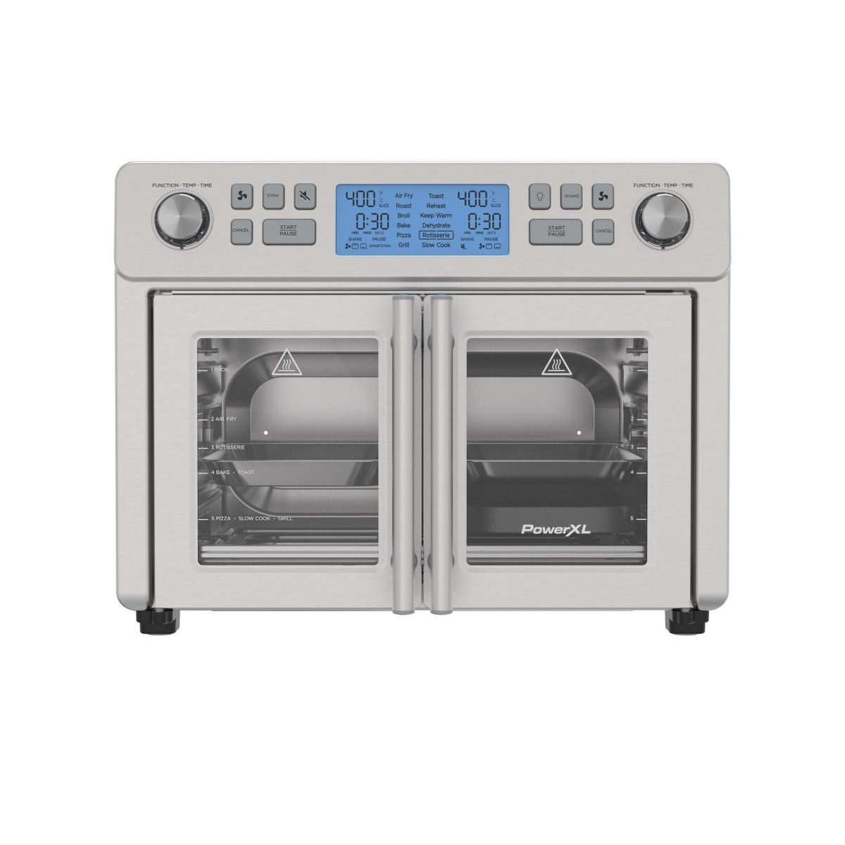 PowerXL SmartSynx 1750W Duplex French Door Toaster Oven and Air Fryer: Stainless Steel Countertop, 25L Capacity