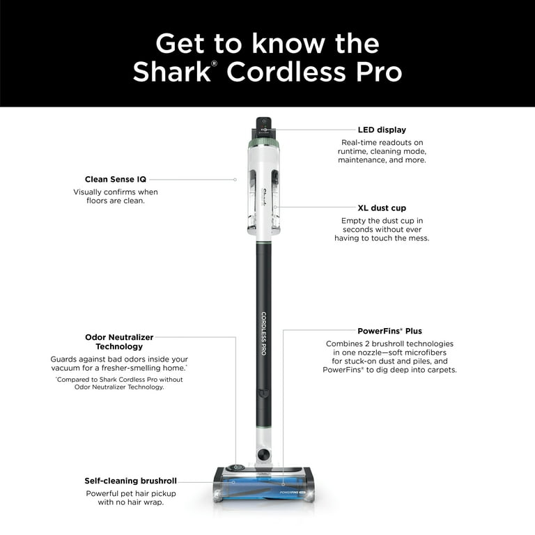 Shark Pro Cordless Stick Vacuum, Hard Floors & Carpets, with Clean Sense IQ Technology, Odor Neutralizer and PowerFin, 40 Min Run Time, IZ560H