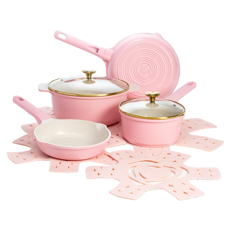 Paris Hilton 10pc Ceramic Non-Stick Cast Aluminum Cookware Set - Pink