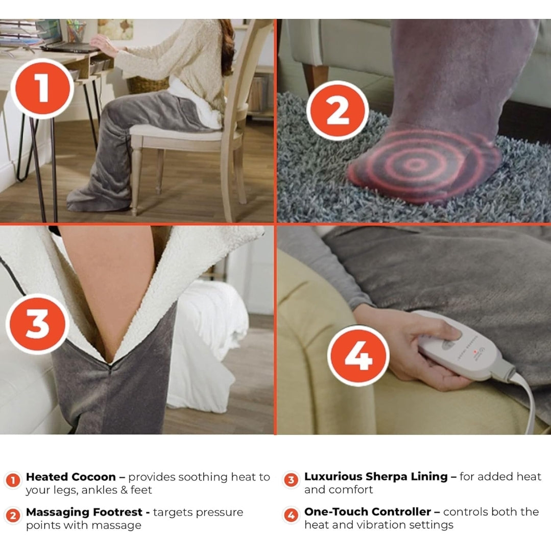 Sharper Image Personal Sherpa Wrap with Electric Heating Massaging Vibrating Foot Bed, 3 Heat & 3 Massage Settings for 9 Relaxing Combinations