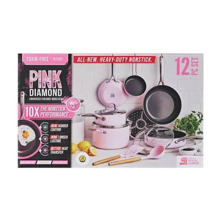Pink Diamond Enhanced Ceramic Non-Stick 12pc Cookware Set