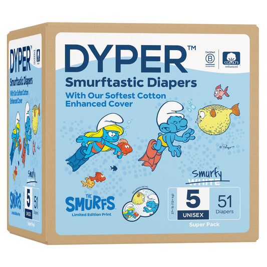 DYPER Cotton-Enhanced Diapers Smurfs Edition, Size 5, 51 Count