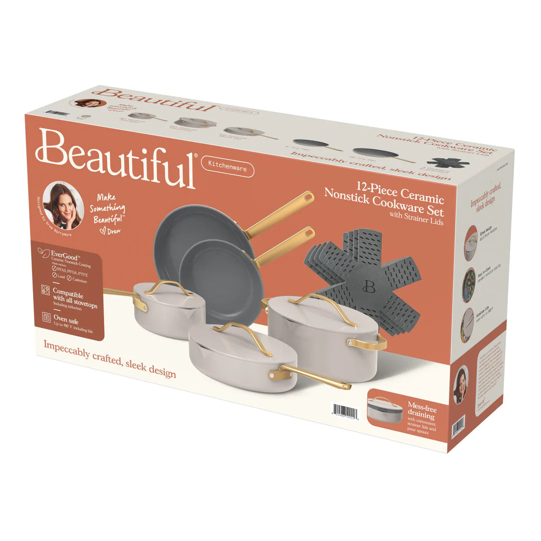 Beautiful 12pc Ceramic Non-Stick Cookware Set - Porcini Taupe