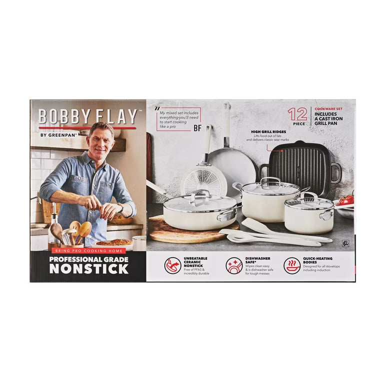 Bobby Flay 12pc Professional Grade Non-Stick Cookware Set - White