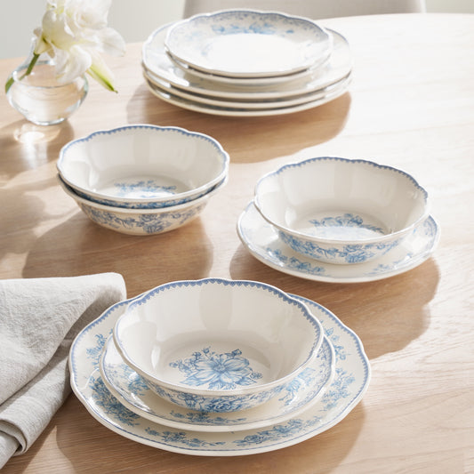 The Pioneer Woman Agatha Blue 12-Piece Stoneware Dinnerware Set
