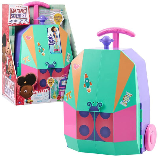 Ada Twist, Scientist On-The-Go Lab Set, 24-inch Wheeling Playset, 21-pieces, STEM Projects, Pink and Green, Kids Toys for Ages 3 up