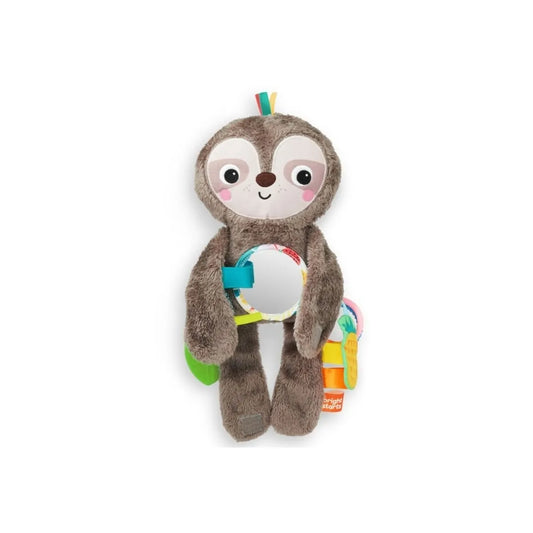 Bright Starts Slingin’ Sloth Travel Buddy Plush Attachable Stuffed Animal Infant Toy, Multicolor