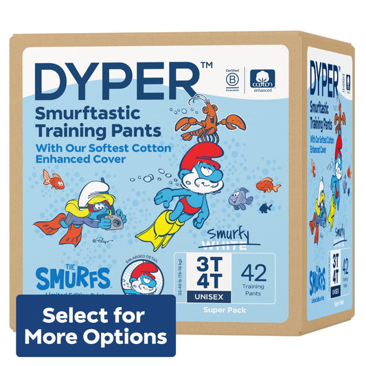 DYPER Cotton-Enhanced Diapers Smurfs Edition, Size 3T-4T, 42 Count