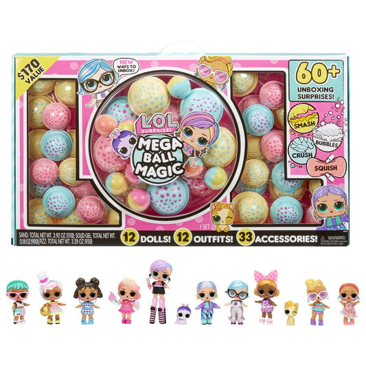 LOL Surprise Mega Ball Magic w/ 12 Collectible Dolls, 60+ Surprises, 4 Unboxing Experiences, Squish Sand, Bubbles, Gel Crush, Shell Smash, Limited Edition Doll