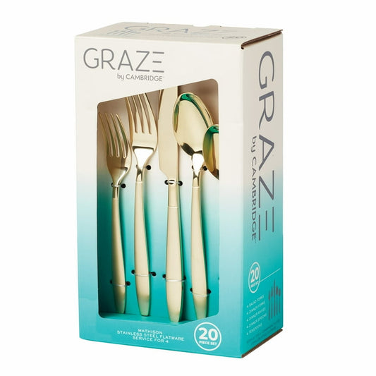 Graze by Cambridge Mathison Champagne Sand & Mirror Stainless Steel 20pc Flatware Set
