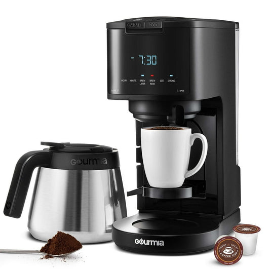 Gourmia Single Serve + 12 Cup Drip Coffee Maker, Thermal Carafe