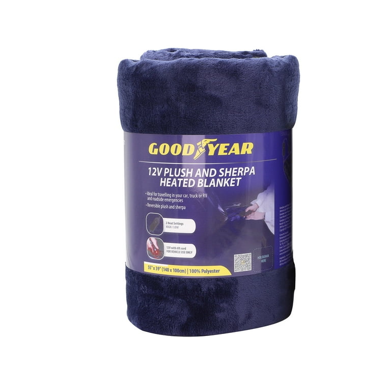 Goodyear 12V Heated Blanket, Reversible Plush/Sherpa,55 x 39, 2lbs