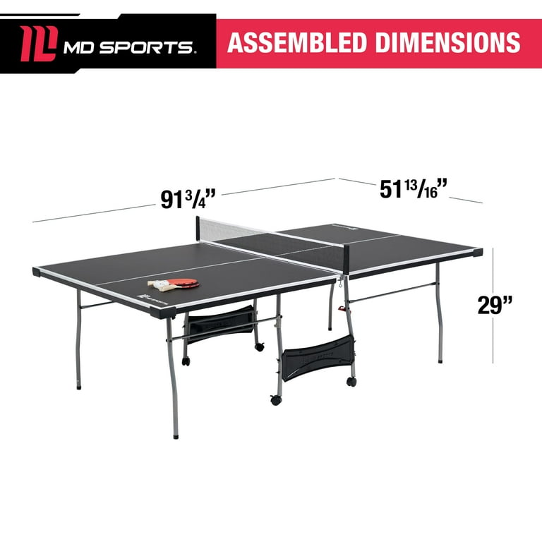 MD Sports Mid Size 4-Piece Indoor Table Tennis Table, Accessories Included, Grey