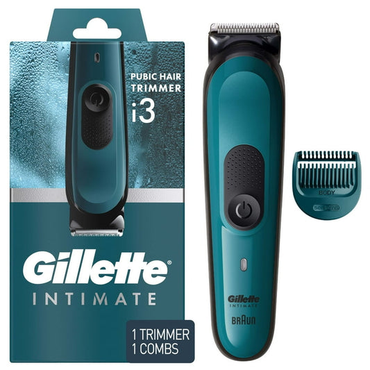 Gillette Intimate i3 Men's Pubic Hair Electric Trimmer for Men, Waterproof, Blue