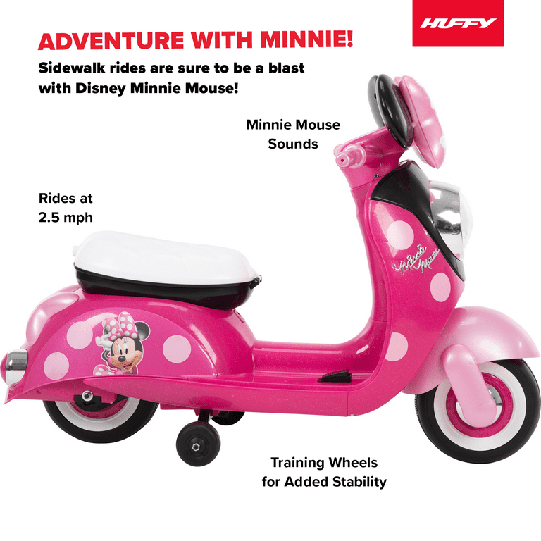 Disney Minnie Mouse 6V Euro Scooter Ride-on Battery-Powered Toy for Girls, Ages 1.5+ Years, by Huffy