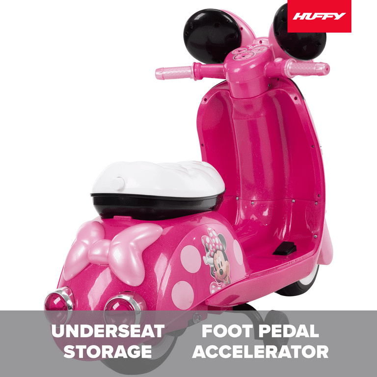 Disney Minnie Mouse 6V Euro Scooter Ride-on Battery-Powered Toy for Girls, Ages 1.5+ Years, by Huffy