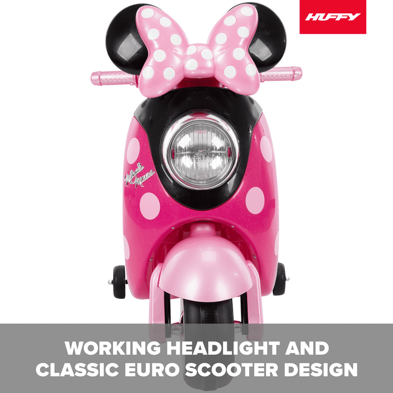 Disney Minnie Mouse 6V Euro Scooter Ride-on Battery-Powered Toy for Girls, Ages 1.5+ Years, by Huffy