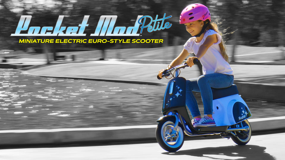 Razor Pocket Mod Petite - Purple, 12V Miniature Euro-Style Electric Scooter, up to 8 mph, for Ages 7+