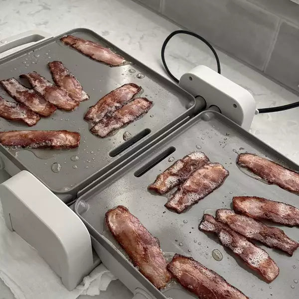 Bella Fold and Store Dual Temp Griddle Oatmilk: 1200W Electric Hot Plate, Aluminum Cooking Surface, 2-Year Warranty