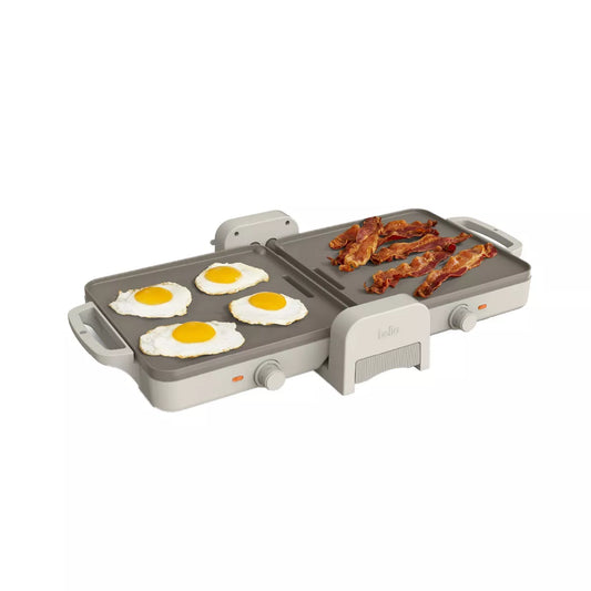 Bella Fold and Store Dual Temp Griddle Oatmilk: 1200W Electric Hot Plate, Aluminum Cooking Surface, 2-Year Warranty