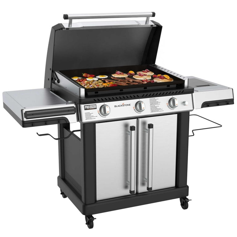 Blackstone ProSeries 3-Burner 28” Propane Griddle with Stainless Steel Cabinet and Hood
