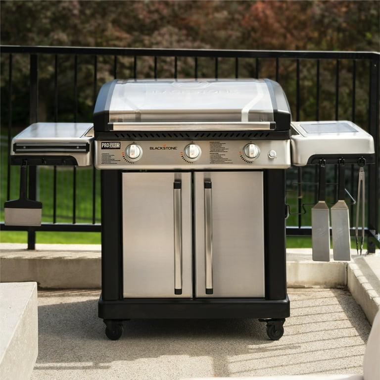 Blackstone ProSeries 3-Burner 28” Propane Griddle with Stainless Steel Cabinet and Hood