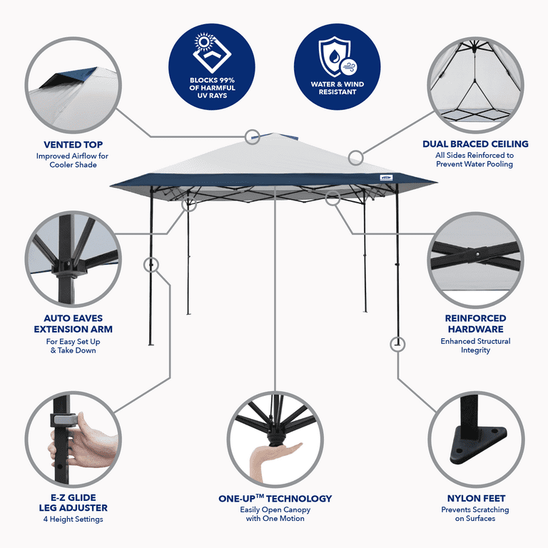 E-Z UP 13x13 ONE-UP Instant Canopy Tent – Pop Up Outdoor Shade Tent with Vented Top, Adjustable Height & Roller Bag