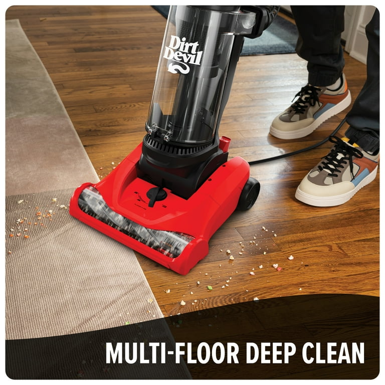 Dirt Devil Upright Vacuum, Multi-Surface Bagless, Lightweight Design with Extension Wand, Dusting Brush, Turbo & Crevice tool, UD76210V, Red & Black