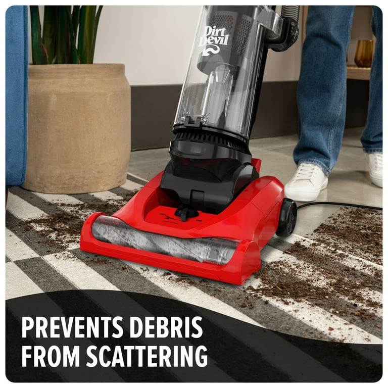 Dirt Devil Upright Vacuum, Multi-Surface Bagless, Lightweight Design with Extension Wand, Dusting Brush, Turbo & Crevice tool, UD76210V, Red & Black