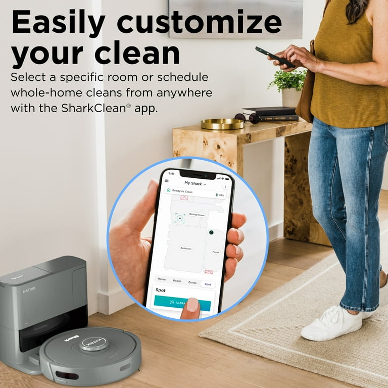Shark Matrix Self-Empty Robot Vacuum with No Spots Missed on Carpets & Hard Floors, Bagless 30 Day Capacity Base, Precision Home Mapping, Wi-Fi, RV2300S