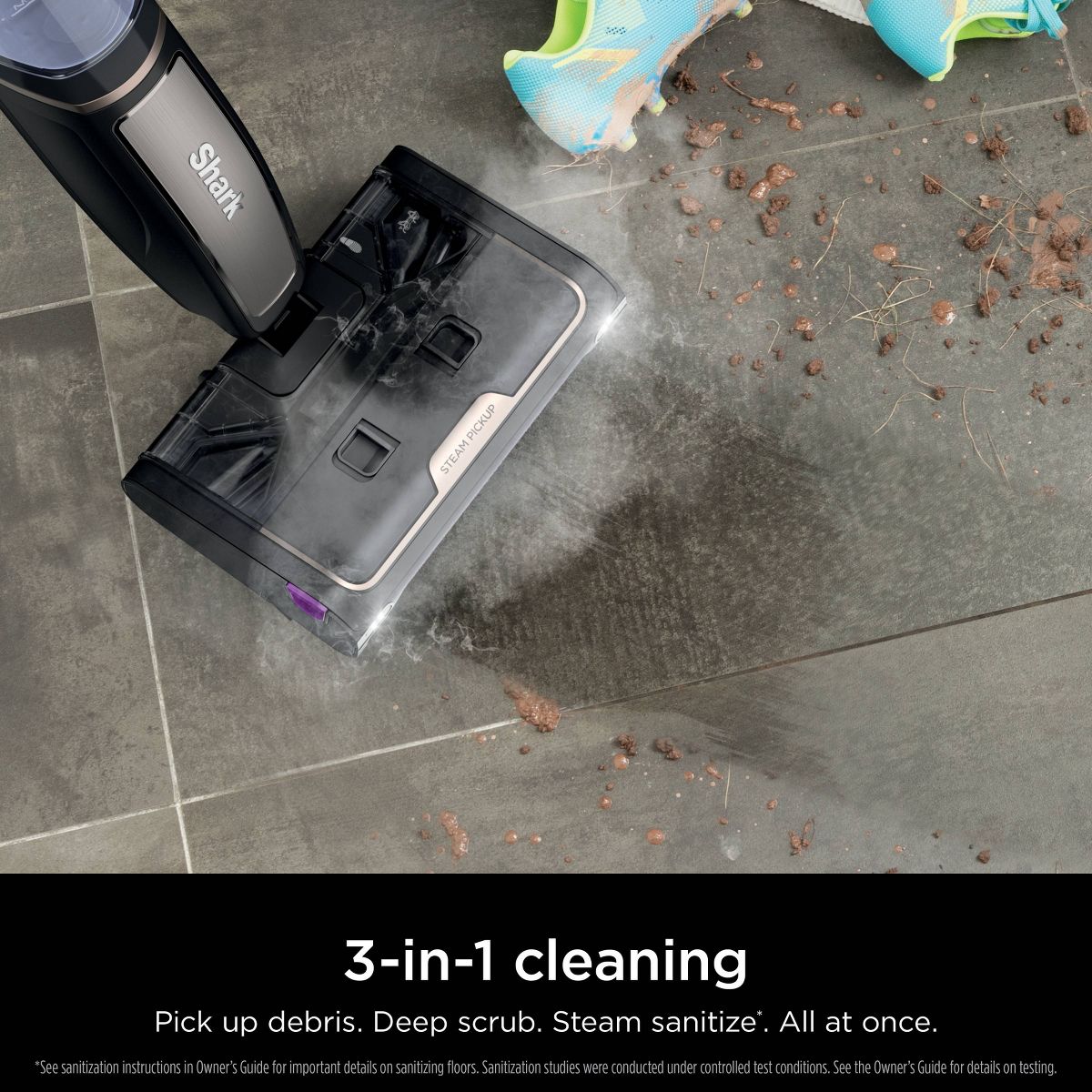 Shark Steam Pickup 3-in-1 Steam Mop Pickup Debris, Deep Scrubs, Steam, and Sanitizes Sealed Hard Floors Black - SD201: Electric, Bagless, 1230W