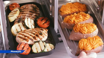 PowerXL SmartSynx 1750W Duplex French Door Toaster Oven and Air Fryer: Stainless Steel Countertop, 25L Capacity