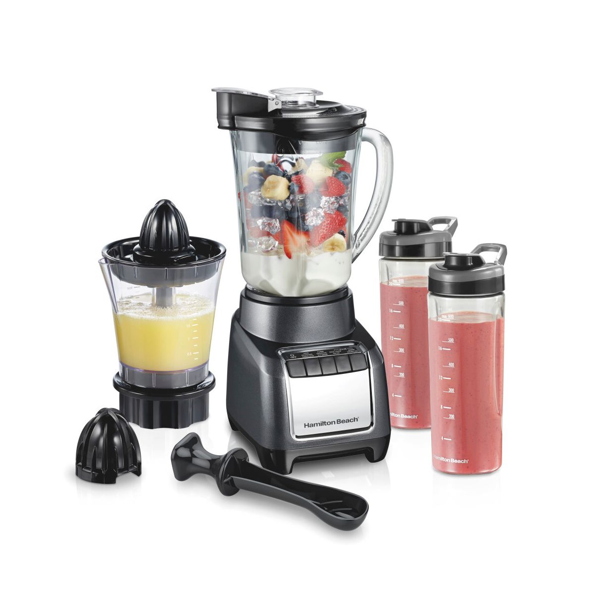 Hamilton Beach 3 in 1 Blend & Juice Glass 5-Speed Blender System Black 53524: Juicer, Smoothie Maker, Dishwasher Safe