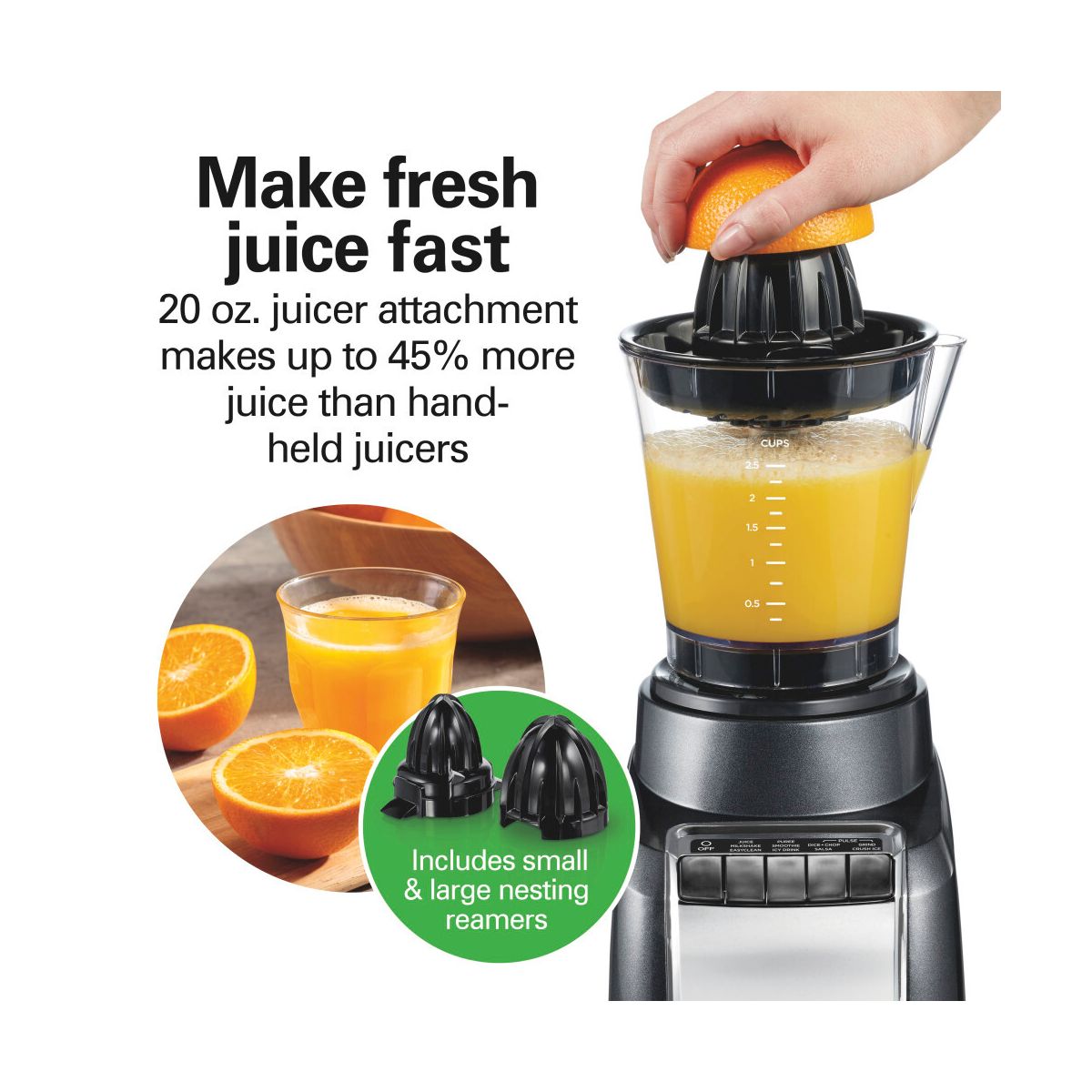 Hamilton Beach 3 in 1 Blend & Juice Glass 5-Speed Blender System Black 53524: Juicer, Smoothie Maker, Dishwasher Safe