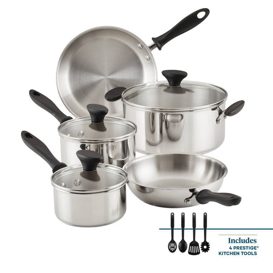 Farberware Reliance 12pc Stainless Steel Cookware Pot and Pan Set Silver: Dishwasher-Safe, Induction Compatible, Tempered Glass Lids
