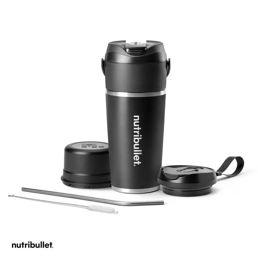 Nutribullet Flip Portable Blender with Black Insulated Cup: Cordless Personal Blender, Stainless Steel Blades