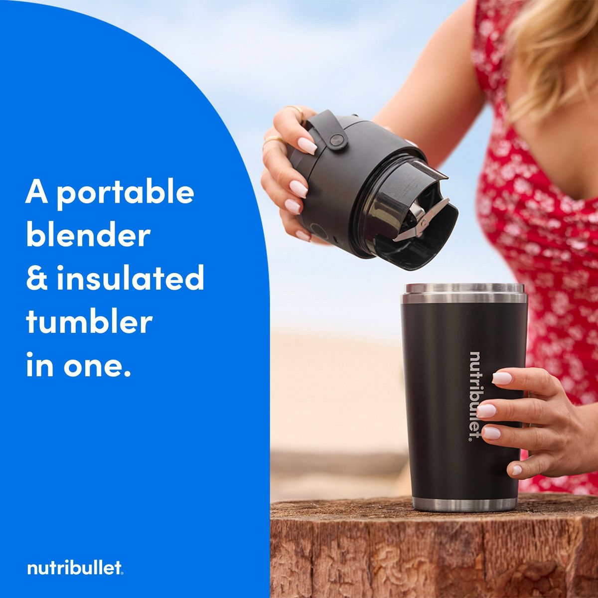 Nutribullet Flip Portable Blender with Black Insulated Cup: Cordless Personal Blender, Stainless Steel Blades