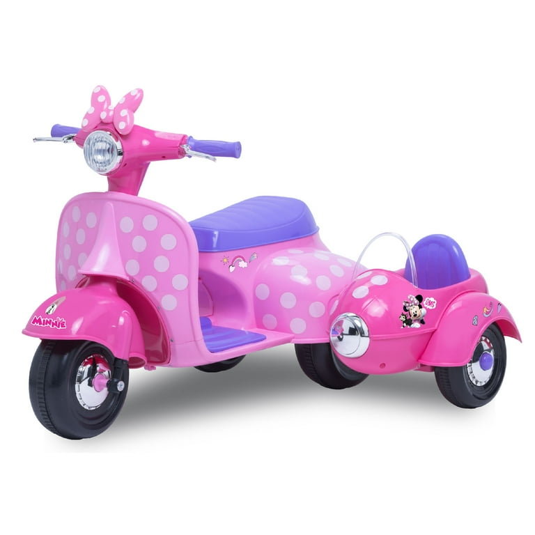 6V Disney Minnie Mouse Happy Helpers Scooter with Sidecar Ride-On Toy by Kid Trax, 1 mph