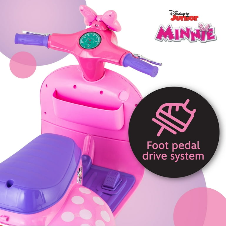 6V Disney Minnie Mouse Happy Helpers Scooter with Sidecar Ride-On Toy by Kid Trax, 1 mph